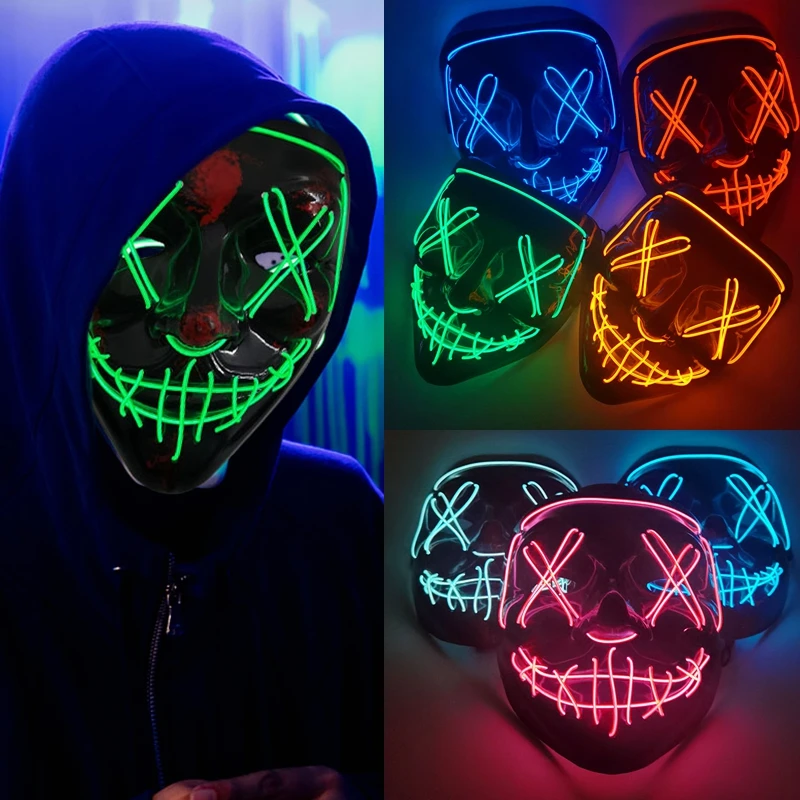 

LED Mask Halloween Party Masque Masquerade Cosplay Mask Neon Maske Light Glow In The Dark Horror Maska for Halloween Event Party