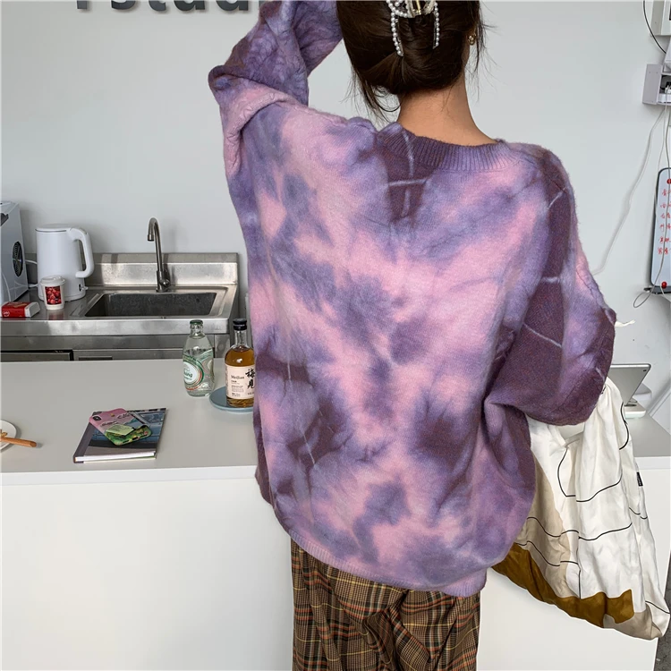 

Japan Style Spring Autumn Pullovers Loose Women's Clothing Knitted Fashion Brand Oversize Sweaters Ladies Purple Blue New