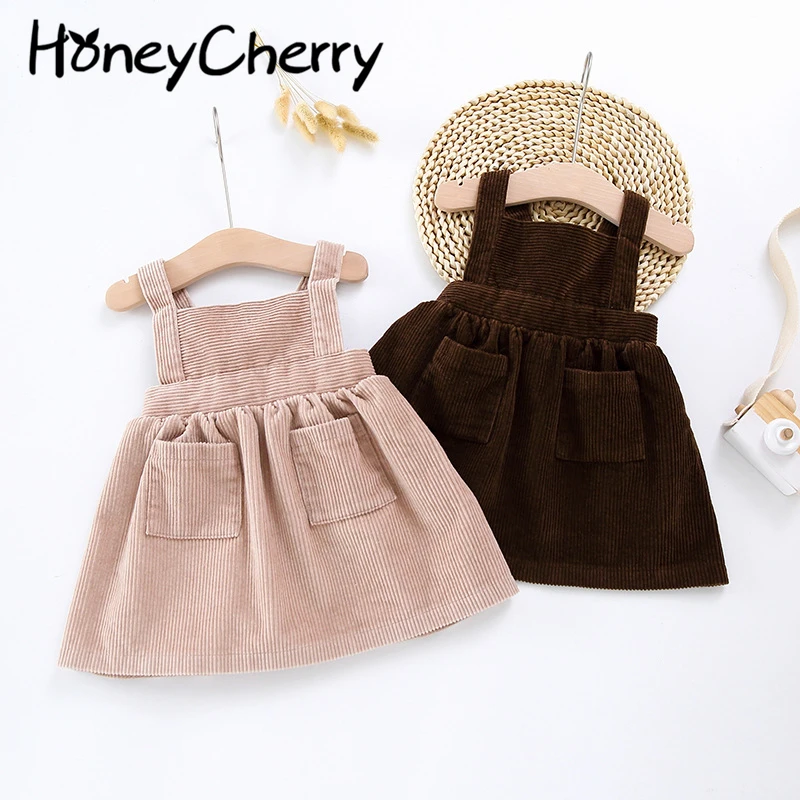

2021 new girls strap dress strap pocket solid color dress baby girl clothing flower girl dresses