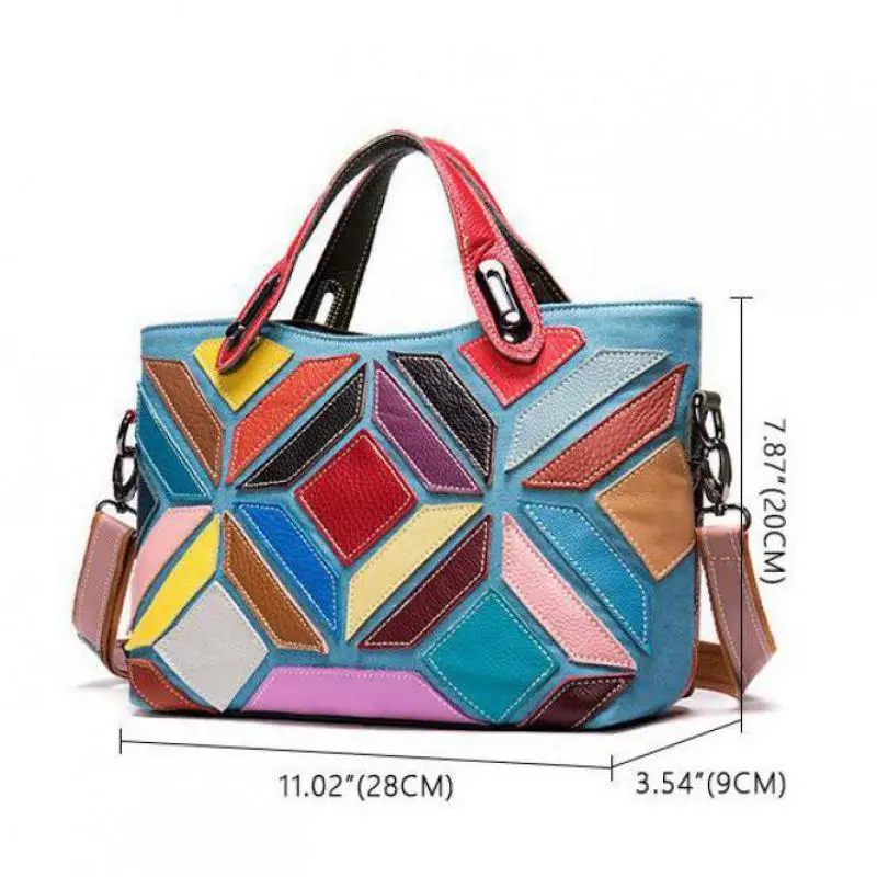 

Bestform Color Stitching Genuine Leather Women Bag 2021 New Versatile Plaid Handbag Cowhide Casual Large Capacity Shoulder Bags