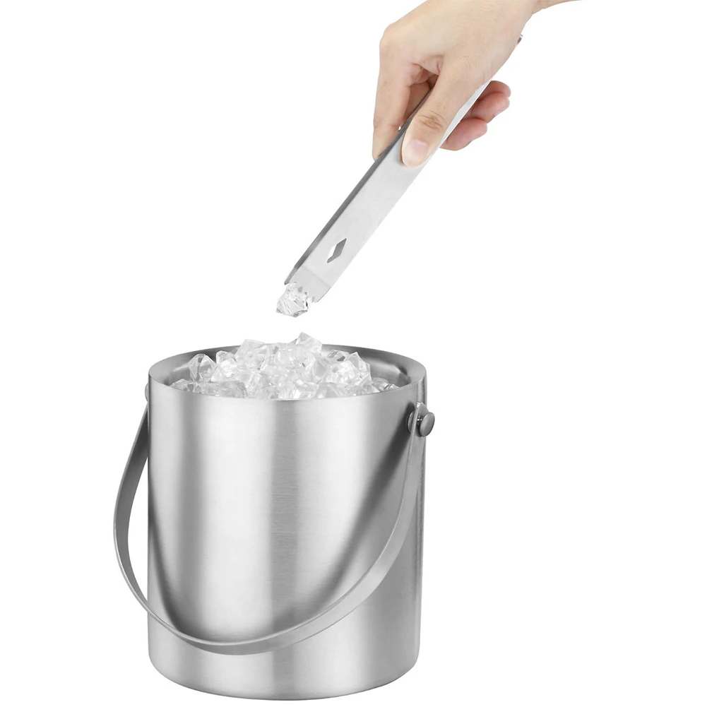 

Kitchen Home Silver 1.3L Insulated Lid Anti Corrosion Cooling Durable Stainless Steel Large Capacity Ice Bucket