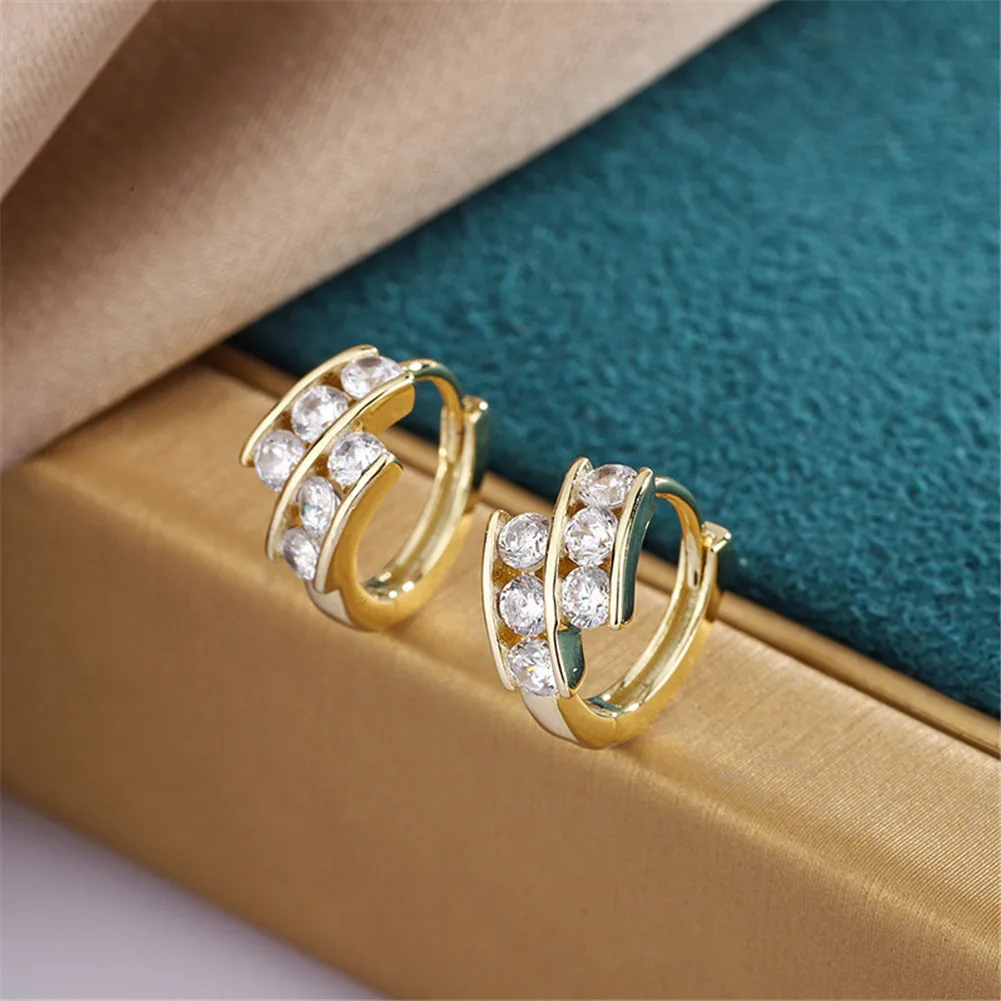 

Office/career plated real gold diamond Geometric Luxury women's earrings wedding Ear piercing stud earrings women's jewelry 2021