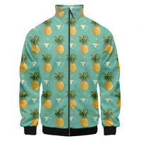 cjlm pineapple fruit yellow zipper jacket pattern printing triangle stand up collar top menswomens casual slim fit jacket 5xl