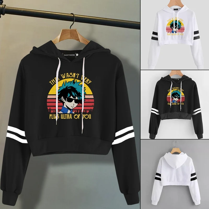 

My Hero Academia Cropped Hoodies Anime Pullover Tops Women Japanese Kawaii Sweatshirt Girls Hip Hop Streetwear Pullover