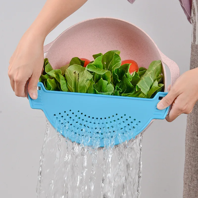 

Plastic Drain Basket Wash Rice Filter Leakproof Baffle Funnel for Jars Kitchen Gadget Pot Side Drainer Tool Kitchen Accessories