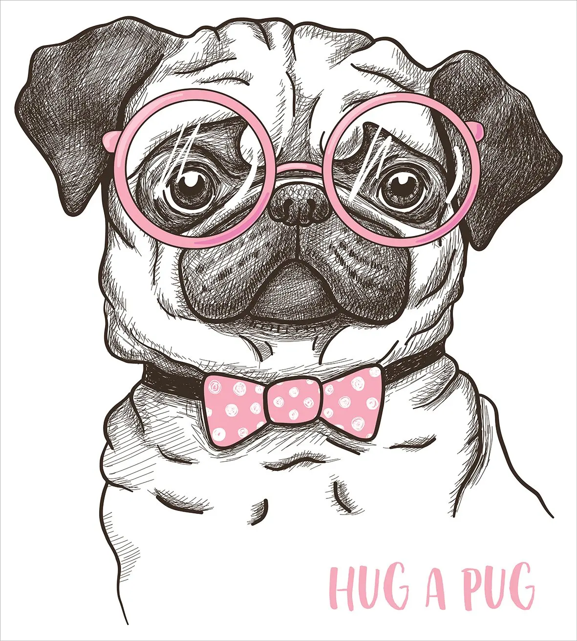 Мопс постельное белье собака с розовым галстуком-бабочкой большие очки