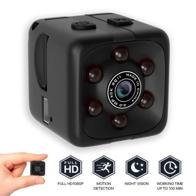 Camera Sq11 Pro Mini Hd 1080P Night Visual Motion Digital Aerial Black Plastic | Электроника