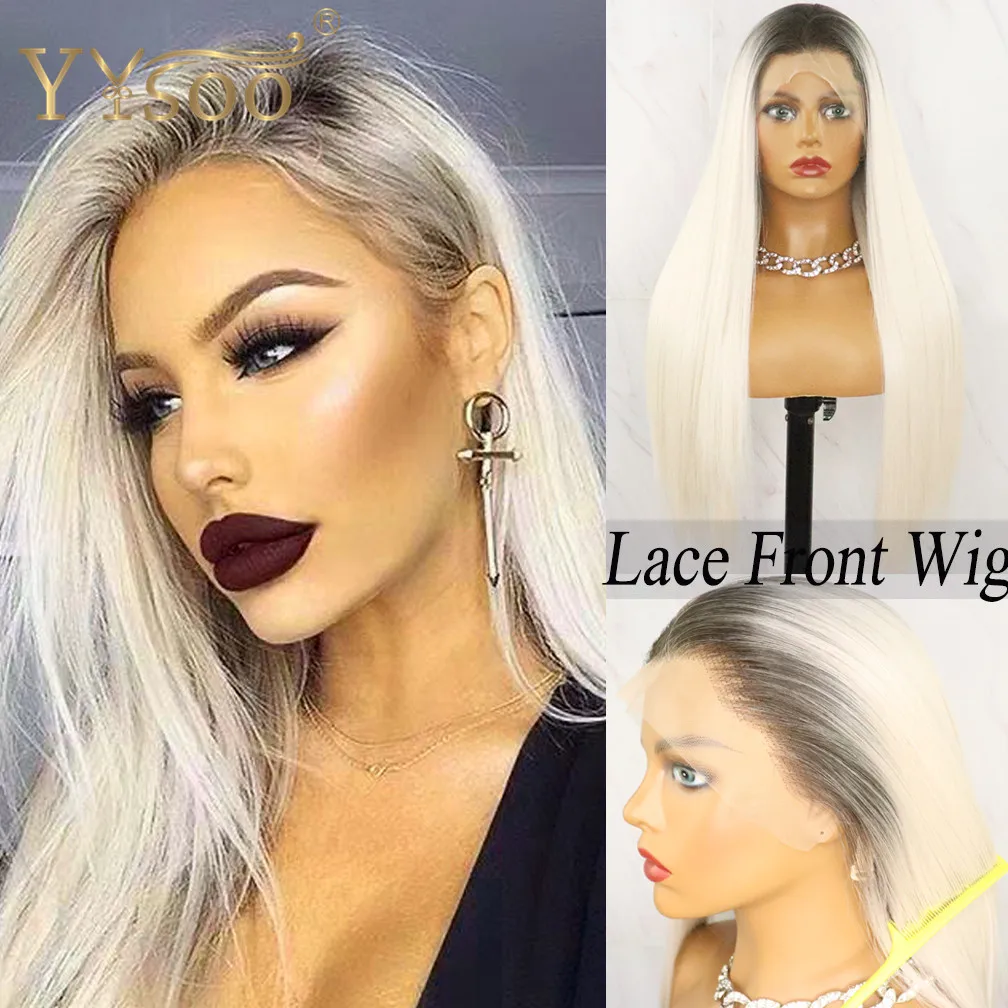 YYsoo Long 4#/60# Ombre Synthetic Hair 13X4 Lace Front Wigs For Black Women Futura Silky Straight Half Hand Tied Soft Lace Wig