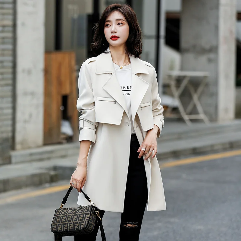 

Feimu Yishang 2021 Autumn Clothes New Fashion Short Trench Coat Two-Piece Set Shawl Vest Detachable 536a-1