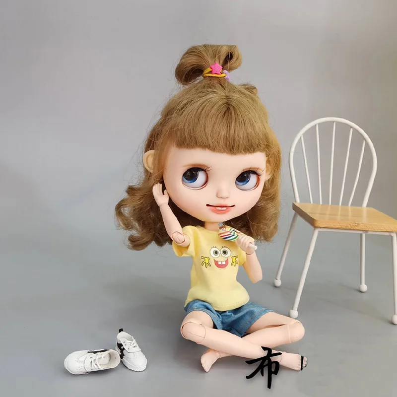 Повседневная Одежда для кукол Blyth, футболка с коротким рукавом для blyth, ob24, barbies, одежда для «пуллип» для 1/6, аксессуары для кукол