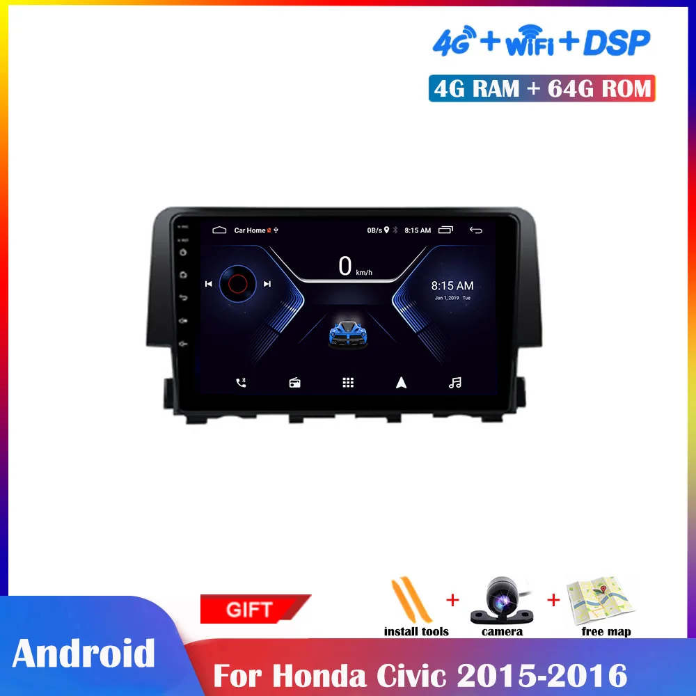 

9 дюймовый Android мультимедийный плеер для Honda Civic 2015-2016 автомобильное радио стерео GPS навигация Wifi Bluetooth DSP автомобильный экран