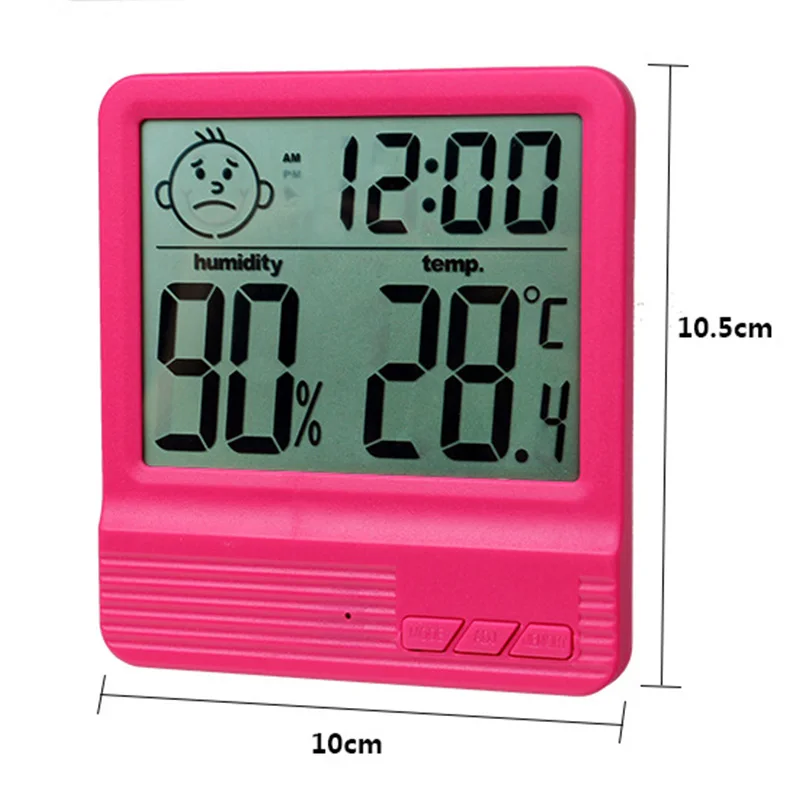 1PCS Digital Thermometer Hygrometer Meter Indoor Smile Face Temperature Humidity Monitor Date Time Display With Clock 4 Colors |