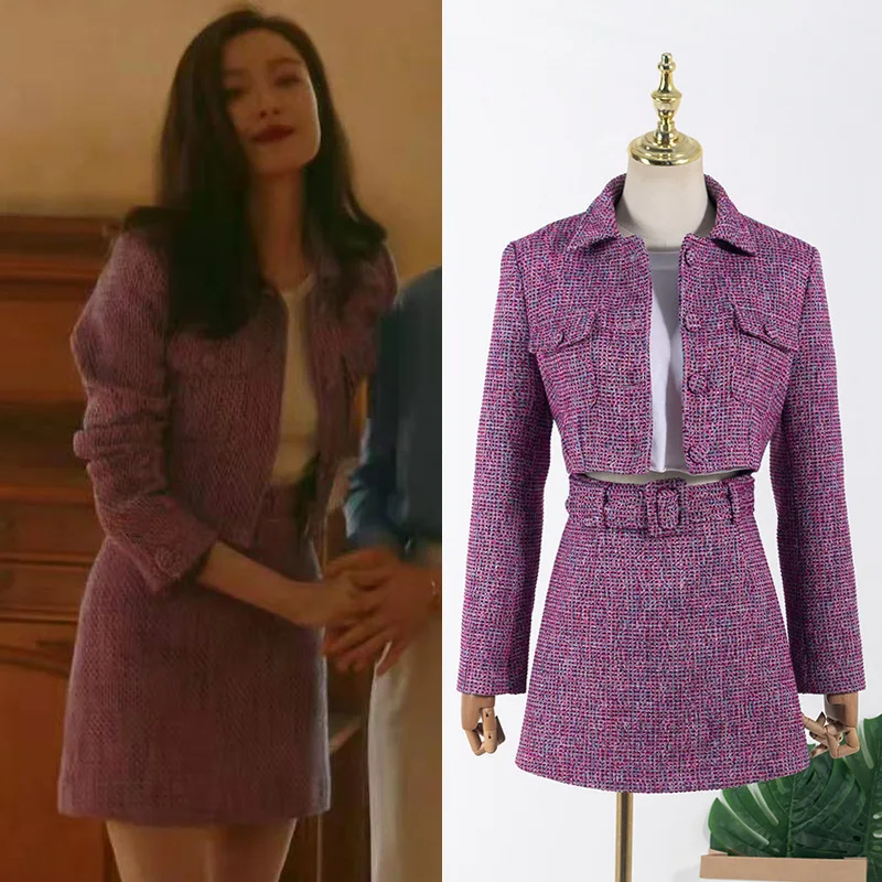 Комплект женский из двух предметов элегантный короткий пиджак с длинным рукавом