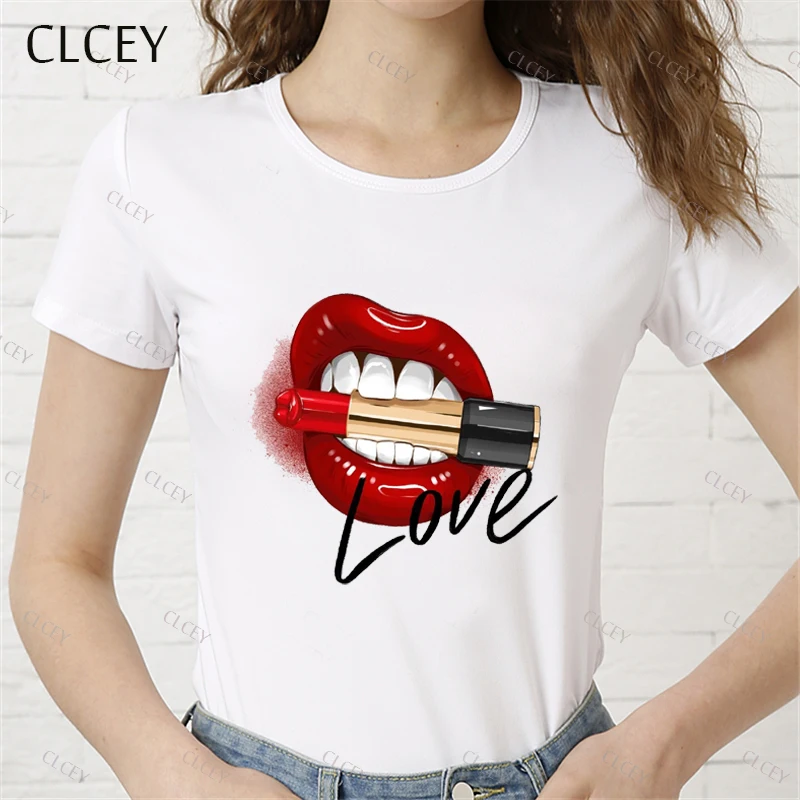 Новые женские топы Clcey футболки с красным ртом базовая женская футболка 3D