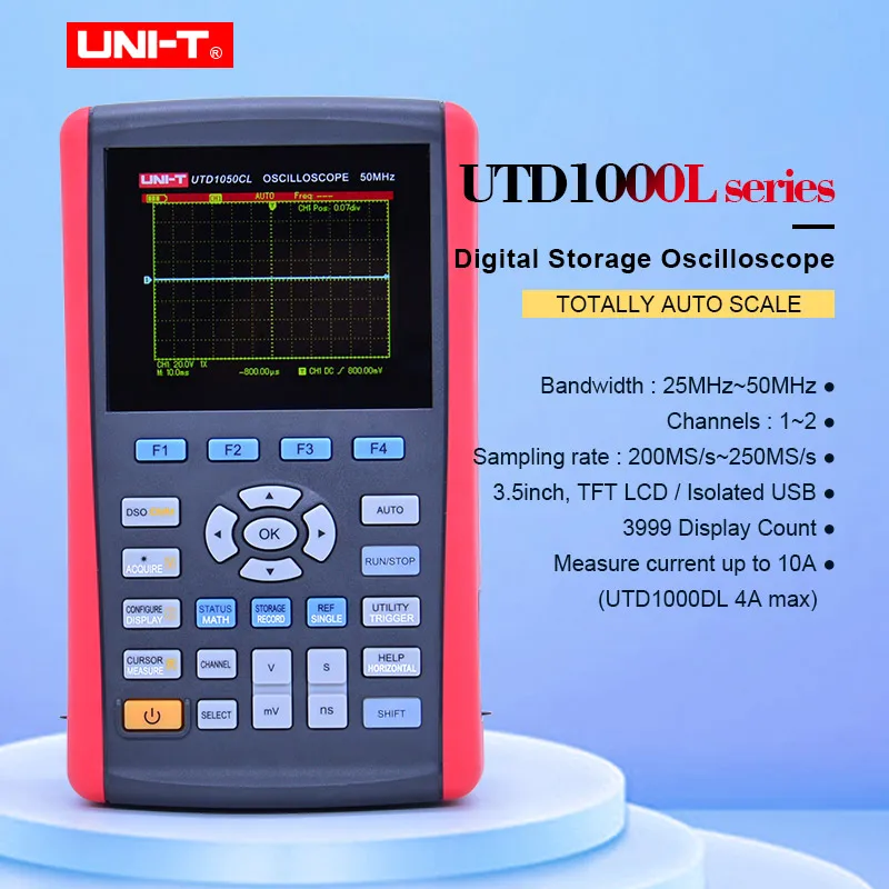 

UNI-T UTD1025DL Портативные Цифровые запоминающие осциллографы 3,5 "ЖК-дисплей цифровой дисплей полностью автоматический весы осциллографы с муль...
