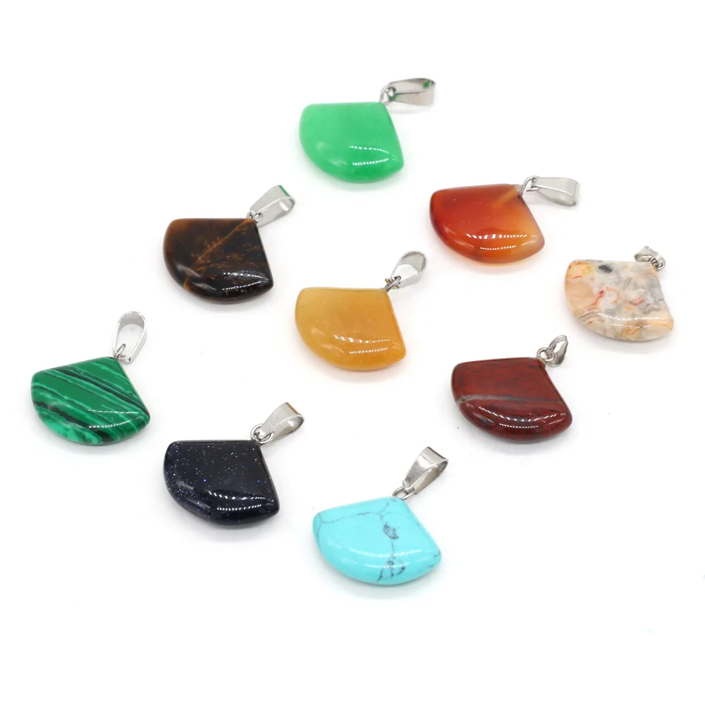 

25PCS Wholesale Natural Stone Jade Rose Quartz Fan Shape Pendant MakingDIYNecklaces Bracelet Earring Jewelry Gift Onyx Necklace