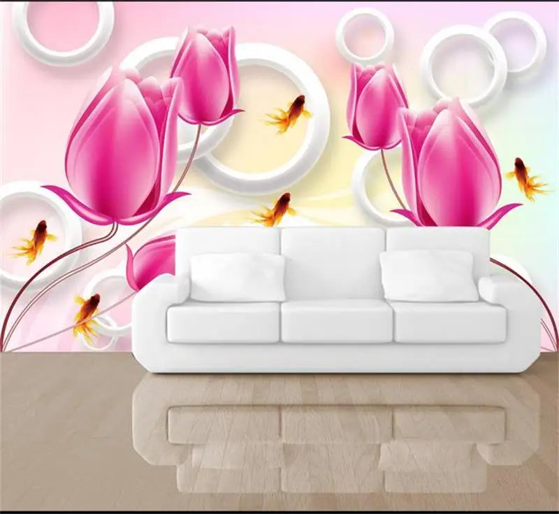 

Пользовательские 3d фото обои Гостиная Фреска тюльпаны 3d круг картина Диван ТВ Фон нетканые обои для стены 3d