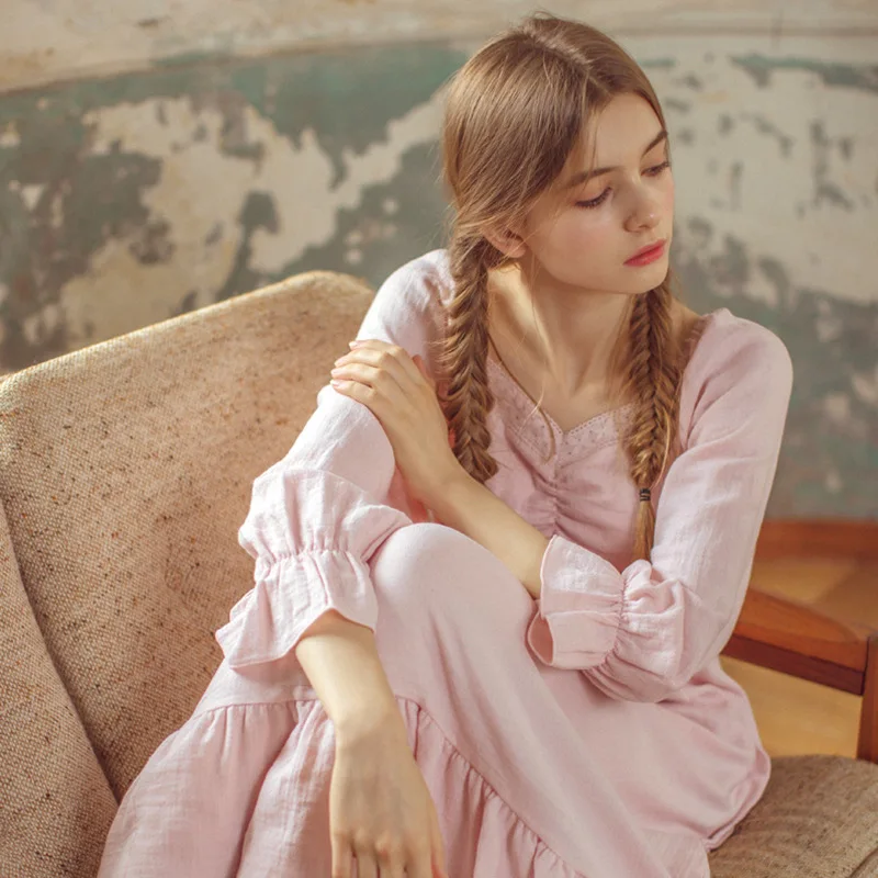 

Autumn And Winter New Style Pajama Women New 100% Cotton Casual Sleepwear Intimate Lingerie Ladies Sexy Palace Style Pajama