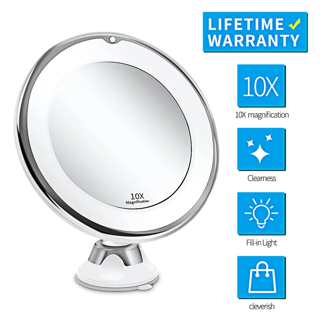 

360 Degree Rotation 10X LED Makeup Mirror Vanity Mirror with Light Bathroom Mirrors Grossissant Magnifying Cosmetic Mirror