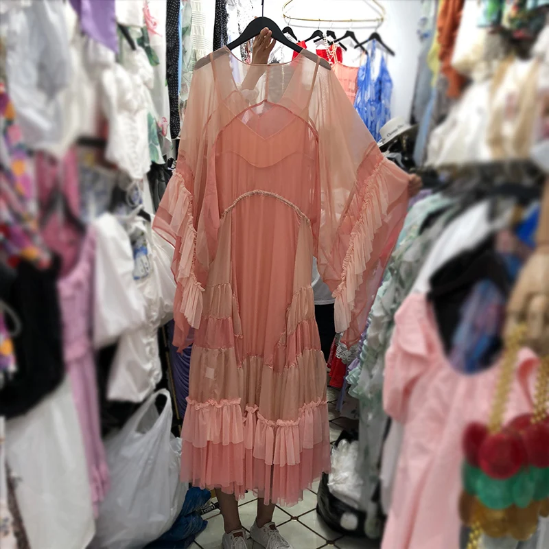 

Runway Fashion Women 2021 High Quality V-Neck Tassel Ruffles Bohemian Loose Party Holiday Irregular Dress