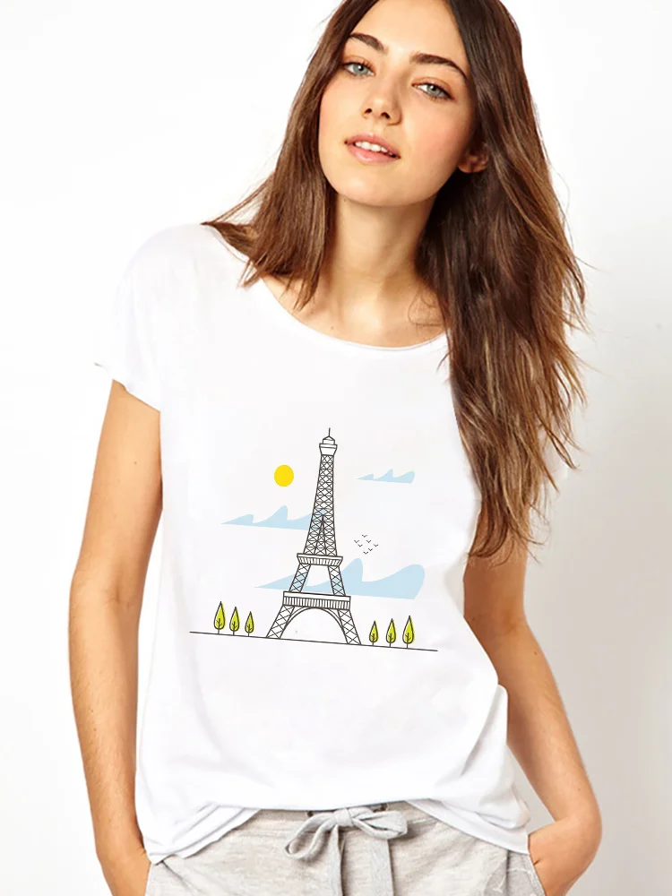 

Ladies T-shirt Landscape Pattern Paris Tower Fashion Clothes Popular Aesthetic Summer Refreshing Short Sleeves 2022 New Tops