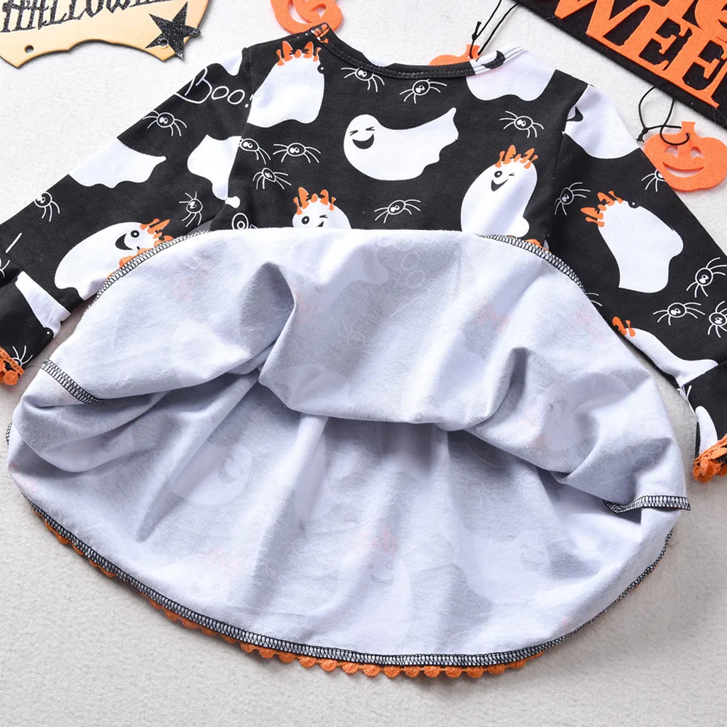 Girl Dress Toddler Kids Baby Formal Halloween Ghost Print Princess Party Outfits Girls Fashion Winter Leisure | Детская одежда и