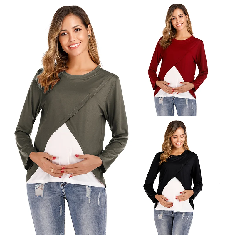 2022 Women Pregnant's Maternity Clothes Wrap Top Sleeves Double Layer Pregnancy Shirt Breastfeeding Clothes Enfermeria Hamile