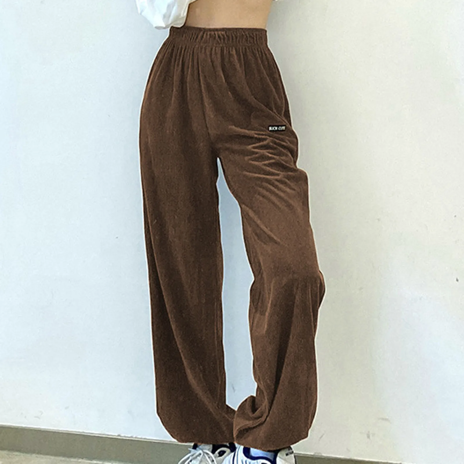 

Fashion Women's Solid Colors Corduroy High Waist Elastic Hip Hop Pants Casual Harajuku Loose Trousers Sweatpants Pantalones#g3