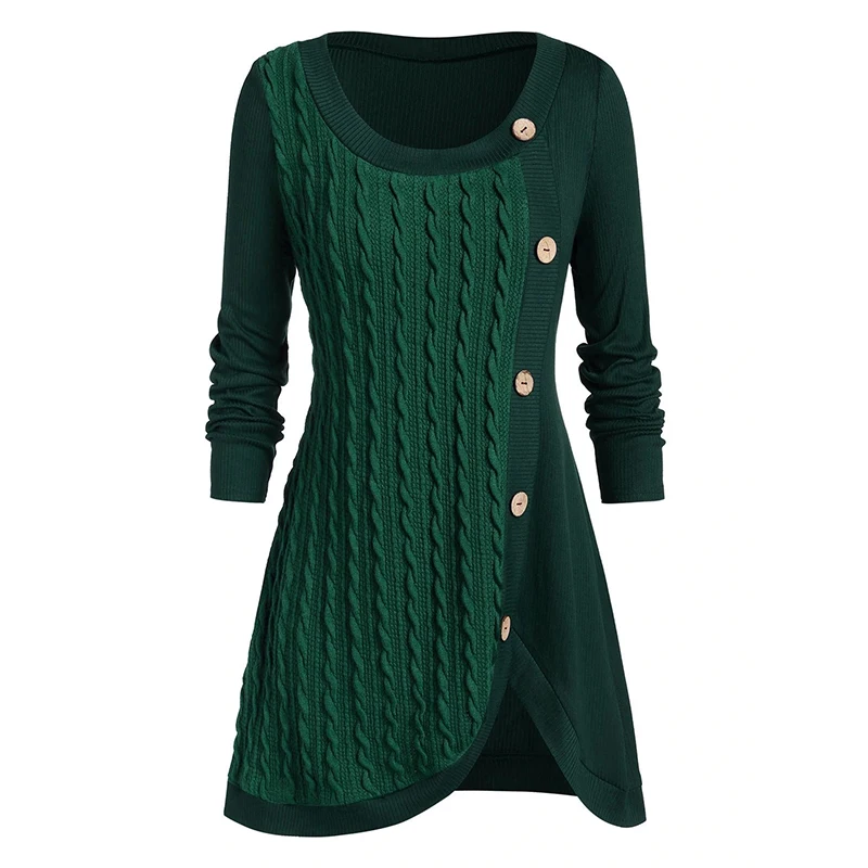 

Casual Knitted dress Sweater Pullover Sweater Female Loose Casual Tops Fall Winter Sweaters Women O-neck button Twist knit