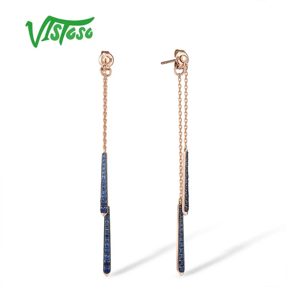 VISTOSO 9K 375 розовое золото блестящий лаборатория создала сапфир Висячие серьги для