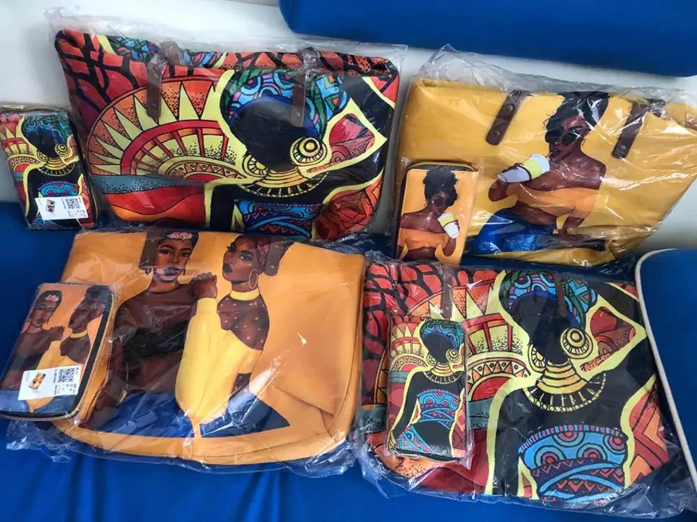 

Women's Custom mode 2pcs/set Handbags Black Art African Girls Printing Shoulder Tote Bag Ladies Travel Beach Hand Bags Females