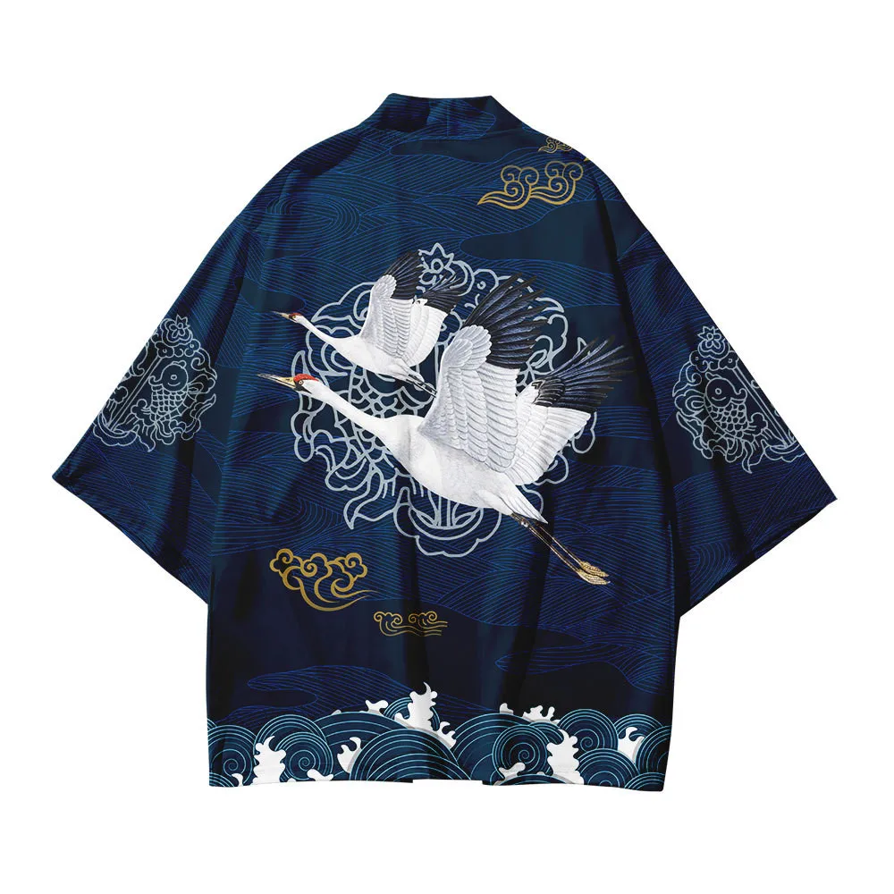 

Crane 3D Printing Japanese Kimono Haori Yukata Cosplay Uzumaki Women/Men Fashion Summer Short Sleeve Streetwear Coats Clothing