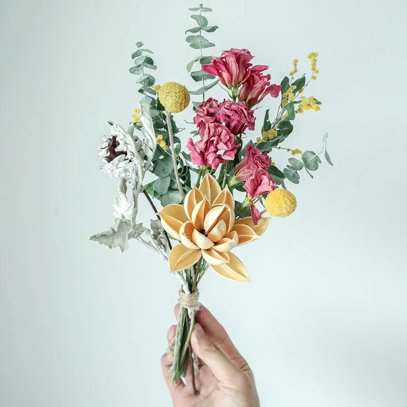 

Real Natural Preserved Dried Handmade Hybird Flower Bouquet Lotus Cotton Rose Sunflower Floral Arrangement Home Valentine Decor