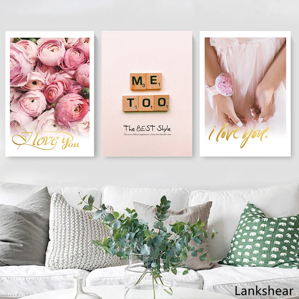 Романтические Розовые Розы Любовь Картины на Холсте Постеры в Северном Стиле для Украшения Спальни Гостиной в Домашнем Интерьере.