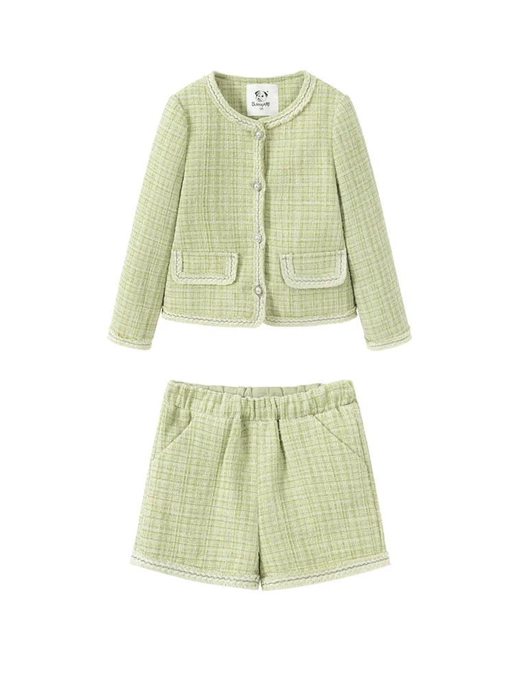 

2 Piece Autumn Winter Coats Shorts Set For Girls Single Breasted Jackets With 2 Pockets Baby Girls Plaid Print Warm Outercoats