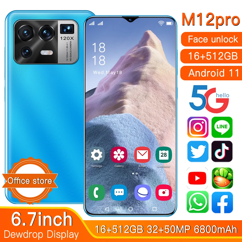 

6.7" Mi12 Pro Version Core 16 GB 512 GB MTK6875 32MP+50MP 6800mAh Smartphone Celulares Xiaomi 2021 Android 10 Cмартфоны Xiaomi