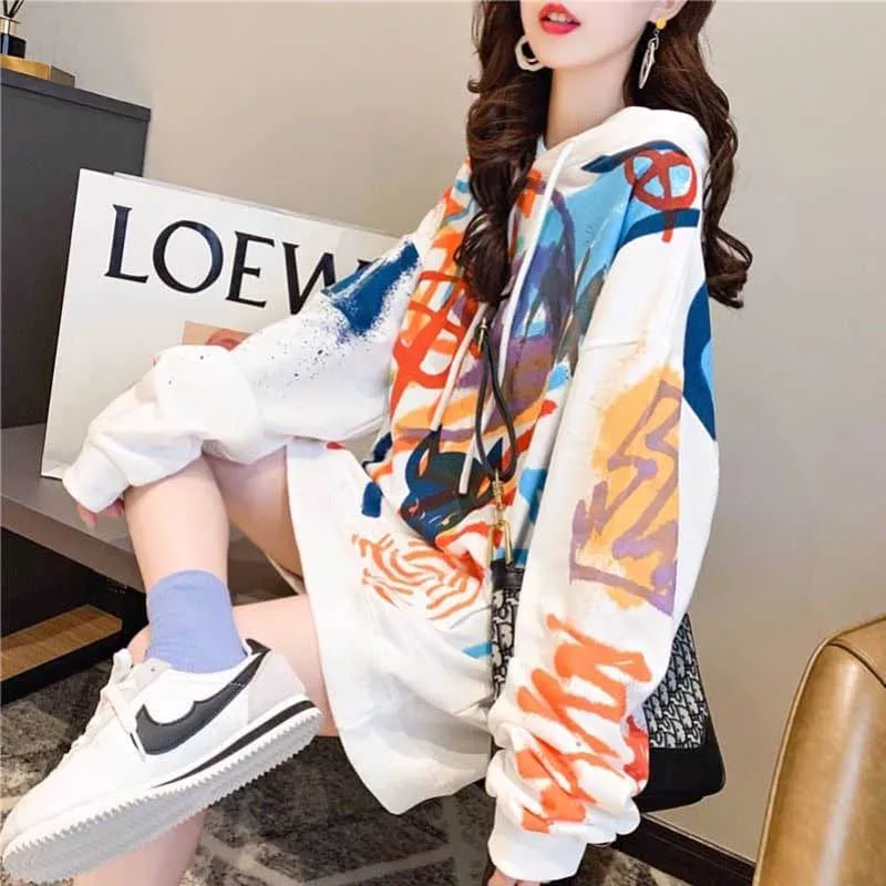 

Harajuku Oversized Hoodie Sweatshirt Women Autumn Doodling Print Hoodies Long Sleeve Pullover Loose Cute Hoodie Funny