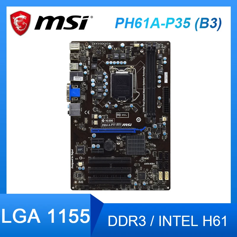 

LGA 1155 Motherboard MSI PH61A-P35 (B3) Motherboard 1155 DDR3 16GB Intel H61 USB 3.0 PCIE 2.0 ATX For Core i3-3220 cpus