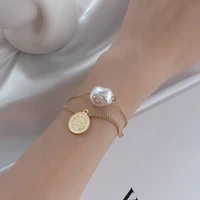baroque special shaped pearl portrait bracelet female multi layer bracelet light luxury delicate 14k gold snake bracelet jewelry