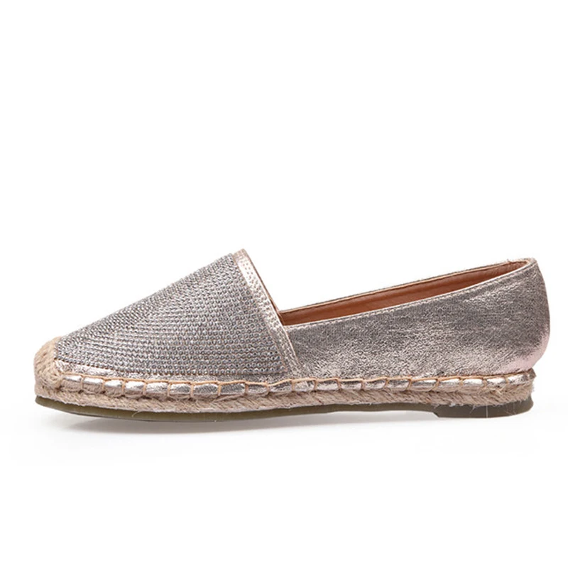 Женские туфли Эспадрильи CEYANEAO весенние блестящие лоферы из пеньковой соломы
