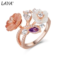 laya finger ring for women shining zircon natural shell flower 925 sterling silver fashion original jewelry wedding 2022 trend