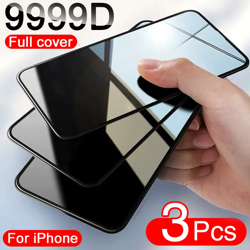 

3PCS Full Cover Protective glass on For iPhone 12 11 Pro Max tempered Glass film On iPhone 11 X XR XS Max Screen Protector Edge