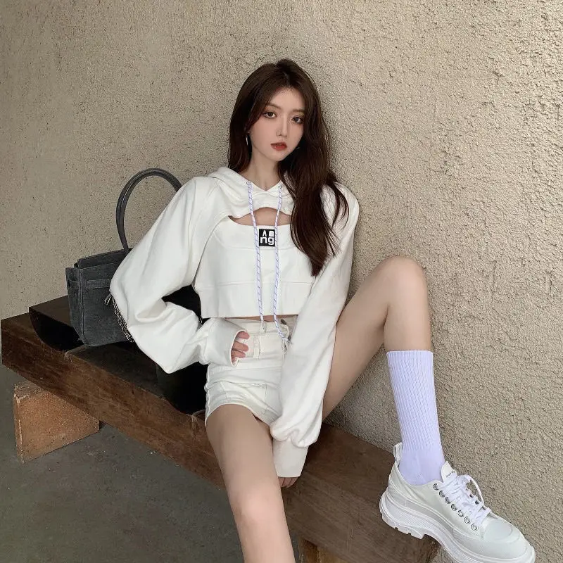 Женские толстовки с имитацией двух предметов Модные свободные шикарные свитшоты