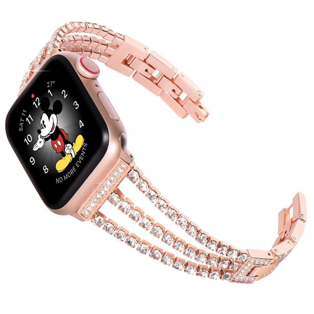 Роскошные цепи с бриллиантами, сменный ремешок для наручных часов Apple Watch Series 5 4 44 мм 42 мм запястье браслет ремешок для iwatch 1 2 3 40 мм, 38 мм