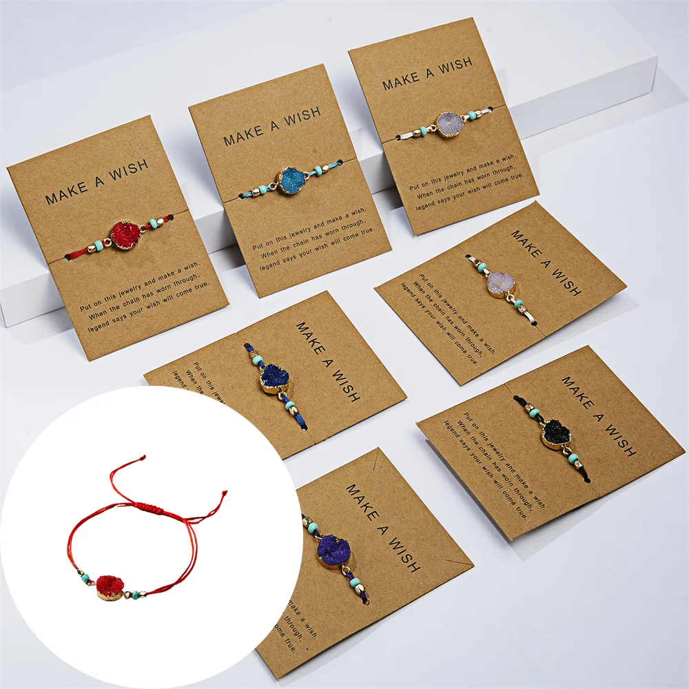 

Natural Resin Wishing Stone Pendant Bracelet For Women Girl Creative Adjustable Braided Bracelet Paper Card Gifts For Friends