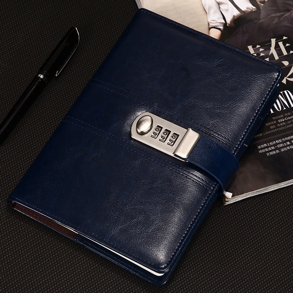 9 Kinds of Leather Password Notebook With Lock Bigger Size 21.8cmx17.8cm Writing Pads Lockable Notepad Diary With Gift Pen