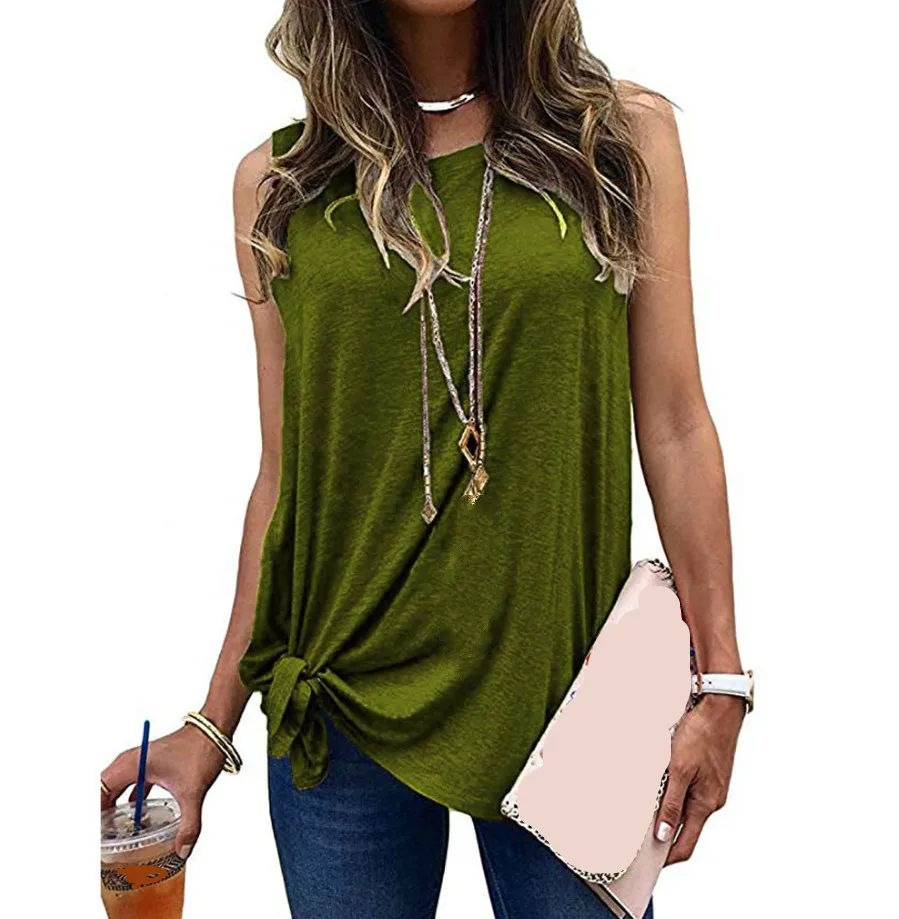 2019 Летняя женская одежда с круглым вырезом однотонные топы на бретелях для