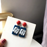 s925 needle fashion jewelry resin earrings new design red half ball with fashion lady face earrings for girl women party gifts