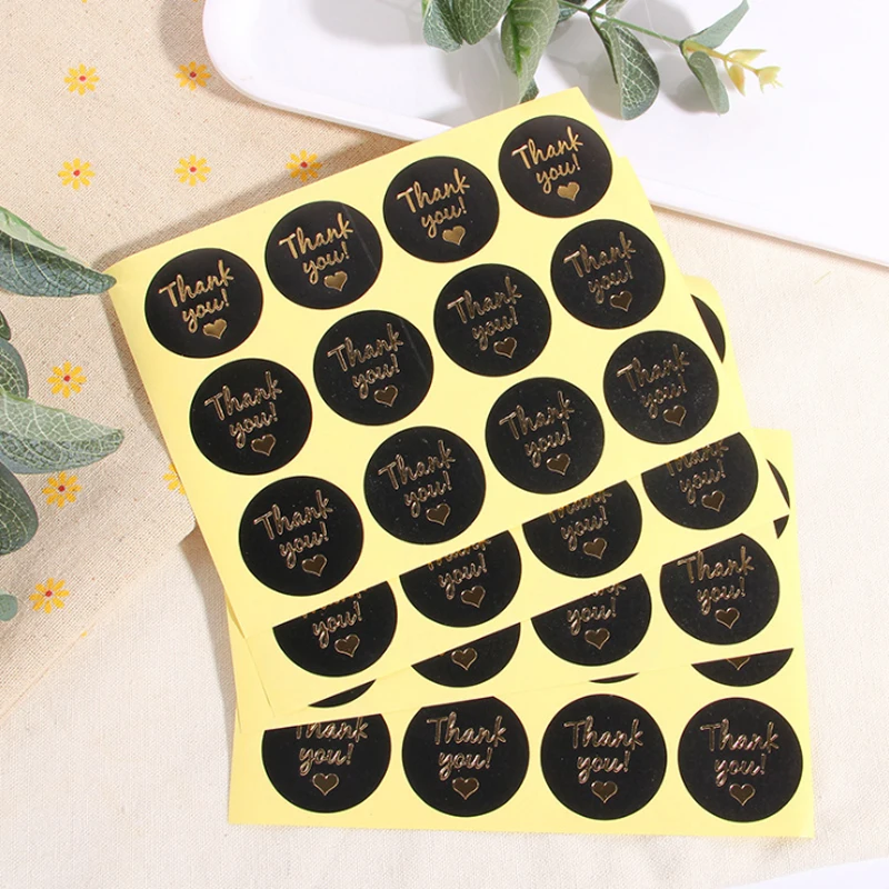 

1200pcs/lot Round With Black Background Golden Thank You Word Decor Adhesive Sealing Stickers Diary Scrapbooking free shipping