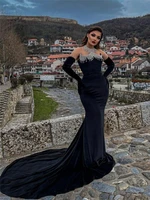 black velvet halter party dress woman tassel beading mermaid evening dresses long luxury 2022 customize celebrity gowns